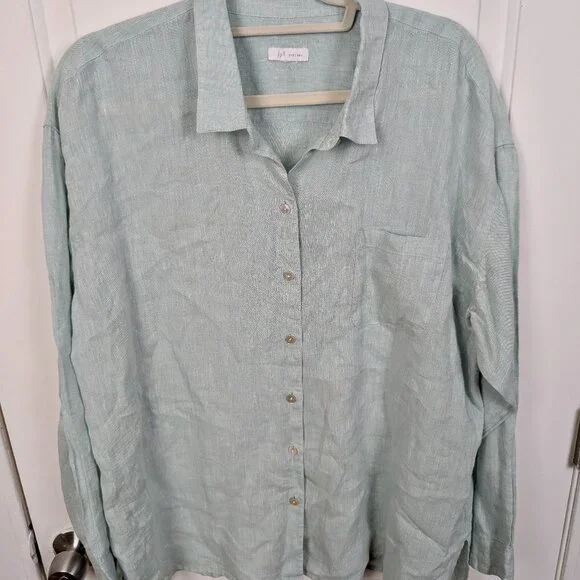 J.Jill Love Linen | Sage Green Relaxed Button-Down Linen Shirt Size 2X - Picture 6 of 6